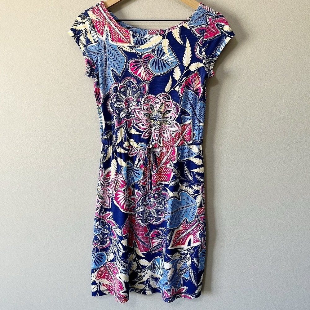 T by Talbots Tropical Floral Print Tie Waist Dress Size XS Beach Vacation Travel
